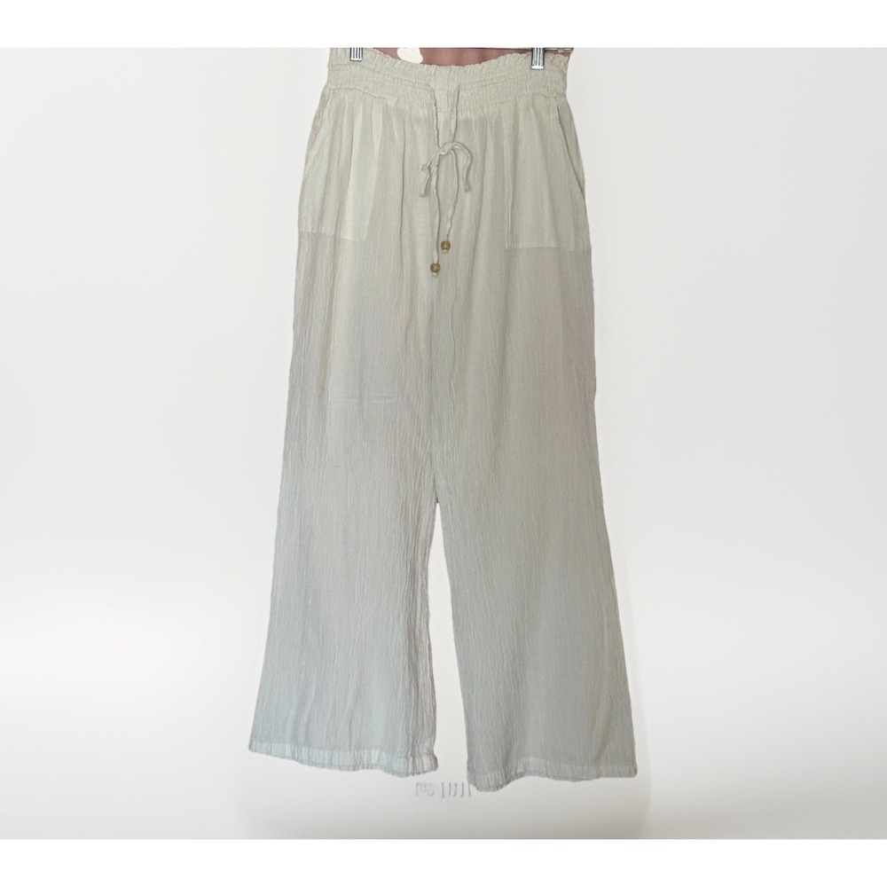 Raya Sun Gauze Wide Leg Pants Womens‎ S Cream White Coastal Boho Flowy Beach